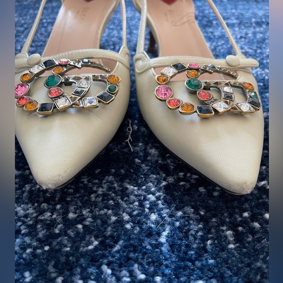 Gucci White GG Crystal Bamboo Unia Heels 8.5